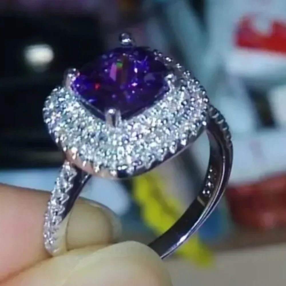 *NEW Purple Cushion Amethyst Diamond Halo Ring